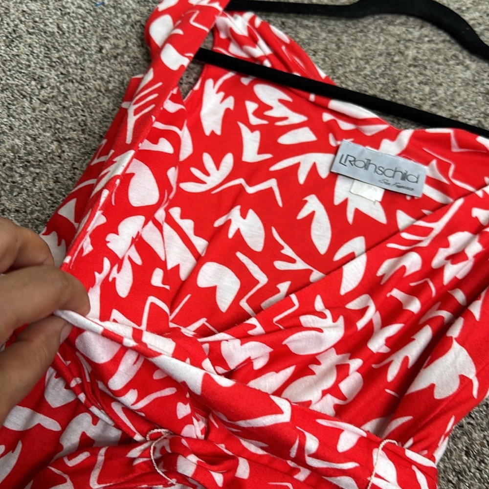 LROThschild vintage tiered cress cross belted midi dress red and white s… - Picture 9 of 10